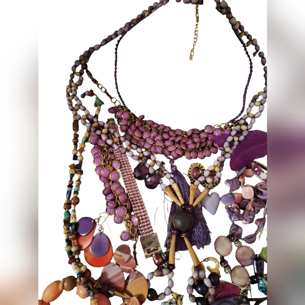 Lavender Purple Toned Boho Gypsy Jewelry Bundle Necklaces Bracelets Earrings 22